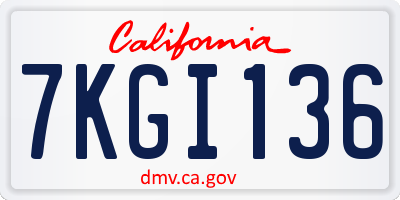 CA license plate 7KGI136