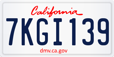 CA license plate 7KGI139