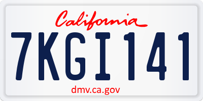 CA license plate 7KGI141