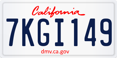 CA license plate 7KGI149