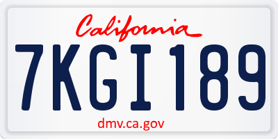 CA license plate 7KGI189