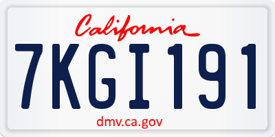 CA license plate 7KGI191