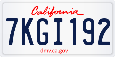 CA license plate 7KGI192