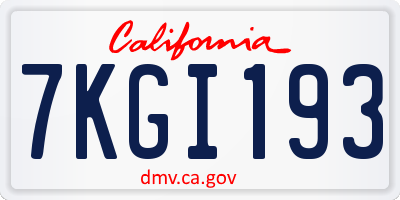CA license plate 7KGI193