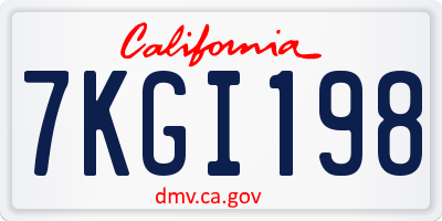 CA license plate 7KGI198