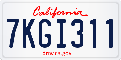 CA license plate 7KGI311