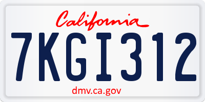 CA license plate 7KGI312