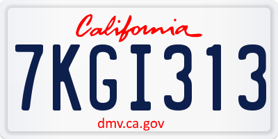 CA license plate 7KGI313