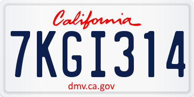 CA license plate 7KGI314