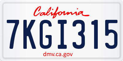 CA license plate 7KGI315