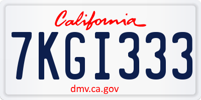 CA license plate 7KGI333