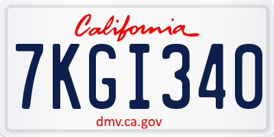 CA license plate 7KGI340