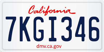 CA license plate 7KGI346