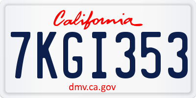 CA license plate 7KGI353