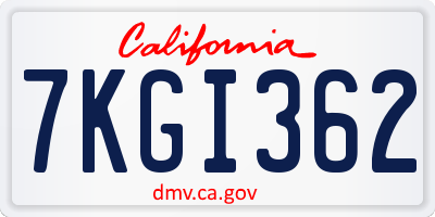 CA license plate 7KGI362