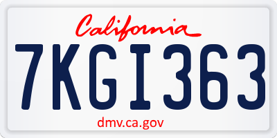 CA license plate 7KGI363