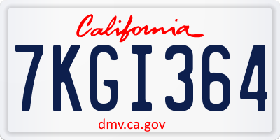 CA license plate 7KGI364