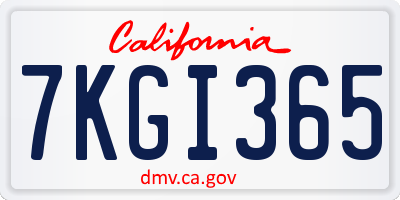 CA license plate 7KGI365