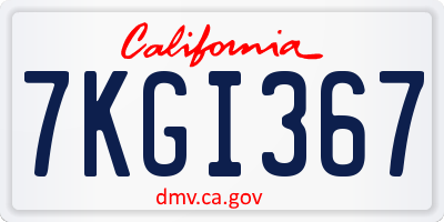 CA license plate 7KGI367