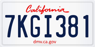 CA license plate 7KGI381