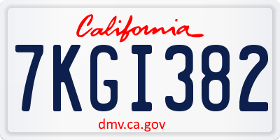 CA license plate 7KGI382
