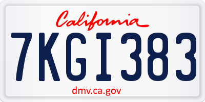 CA license plate 7KGI383