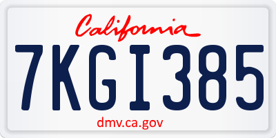 CA license plate 7KGI385