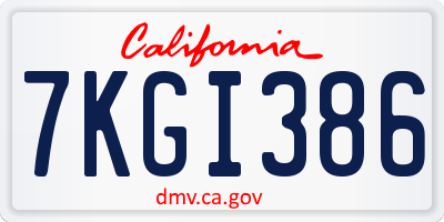 CA license plate 7KGI386