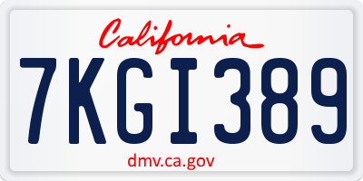 CA license plate 7KGI389