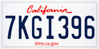 CA license plate 7KGI396