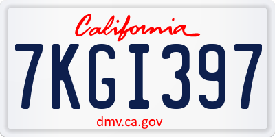 CA license plate 7KGI397