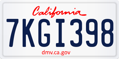 CA license plate 7KGI398