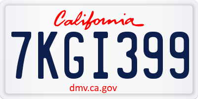 CA license plate 7KGI399