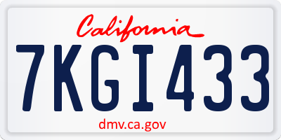 CA license plate 7KGI433