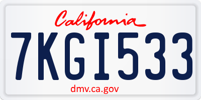 CA license plate 7KGI533