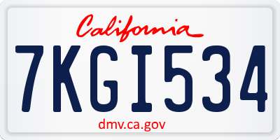 CA license plate 7KGI534