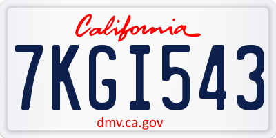 CA license plate 7KGI543