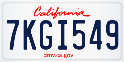 CA license plate 7KGI549