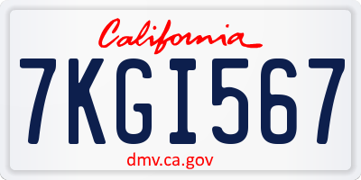 CA license plate 7KGI567