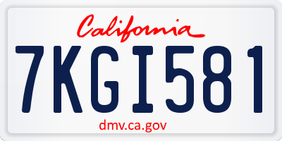 CA license plate 7KGI581