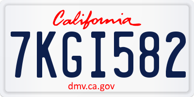 CA license plate 7KGI582