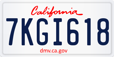 CA license plate 7KGI618