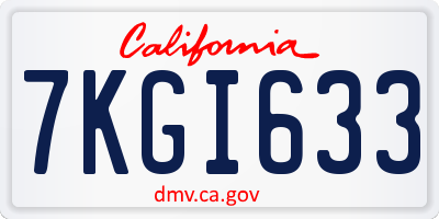 CA license plate 7KGI633