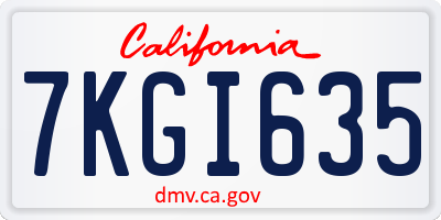 CA license plate 7KGI635