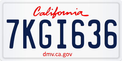 CA license plate 7KGI636