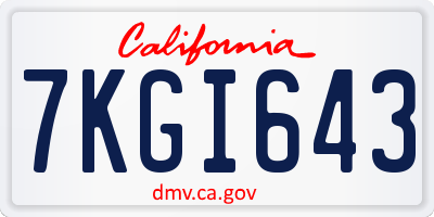 CA license plate 7KGI643