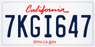 CA license plate 7KGI647