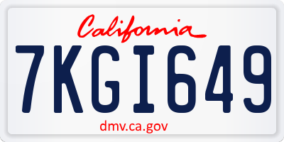 CA license plate 7KGI649