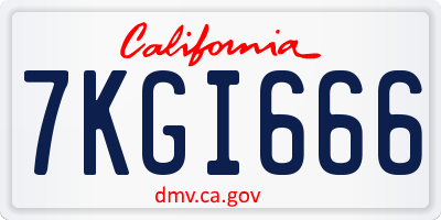 CA license plate 7KGI666
