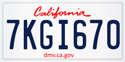 CA license plate 7KGI670